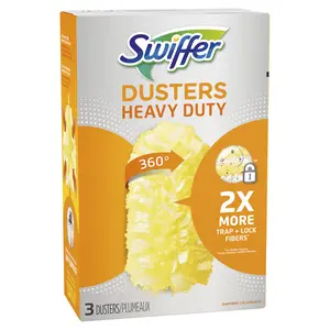 SWIFFER Heavy Duty Fiber Duster Refill - Disposable Multisurface House Cleaning Tool Accessory, Flexible, Ceiling Fan Duster, Traps Dust, Reaches Tight Spaces, Pack of 3, House Cleaning Tools, Disposable Dusters