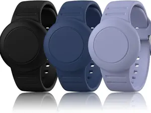 3 Pack Waterproof Air Tag Bracelet for Kids, Soft Silicone Air tag Holder for Apple AirTag (2nd Gen & 1st), Adjustable Anti Lost Watch Band for Kids 3 Years Old and up (Black/Navy Blue/Bluegrey)