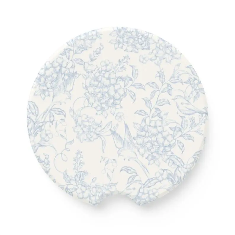 [Buy 1 get 1 FREE ] Elegant Soapstone Car Coasters | Blue and White Bird and floral Perfect for Road Trips, Gifts, Blue Home Decor, Car Accessories