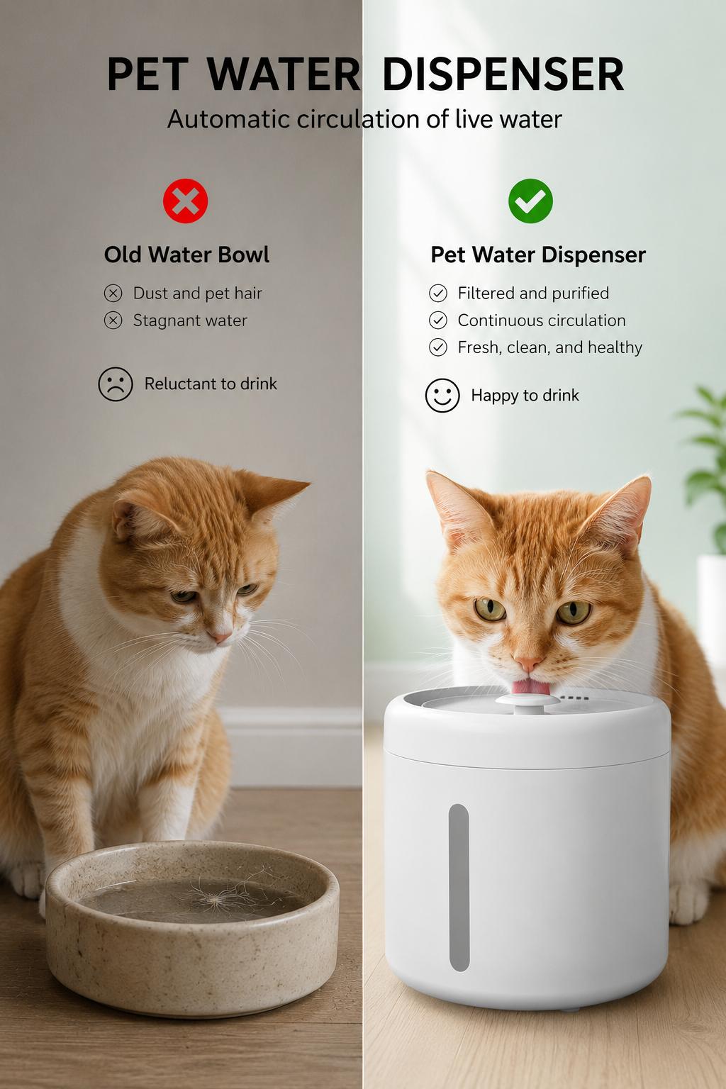 Smart Pet Water Fountain, 2L Circulating Flowing Water Dispenser with 4-Stage RAM Filtration, Silent Pump, Stainless Steel Tray, Spill-Proof Bowl, Hydration Boost Pet Feeding Accessory for Cats & Dogs