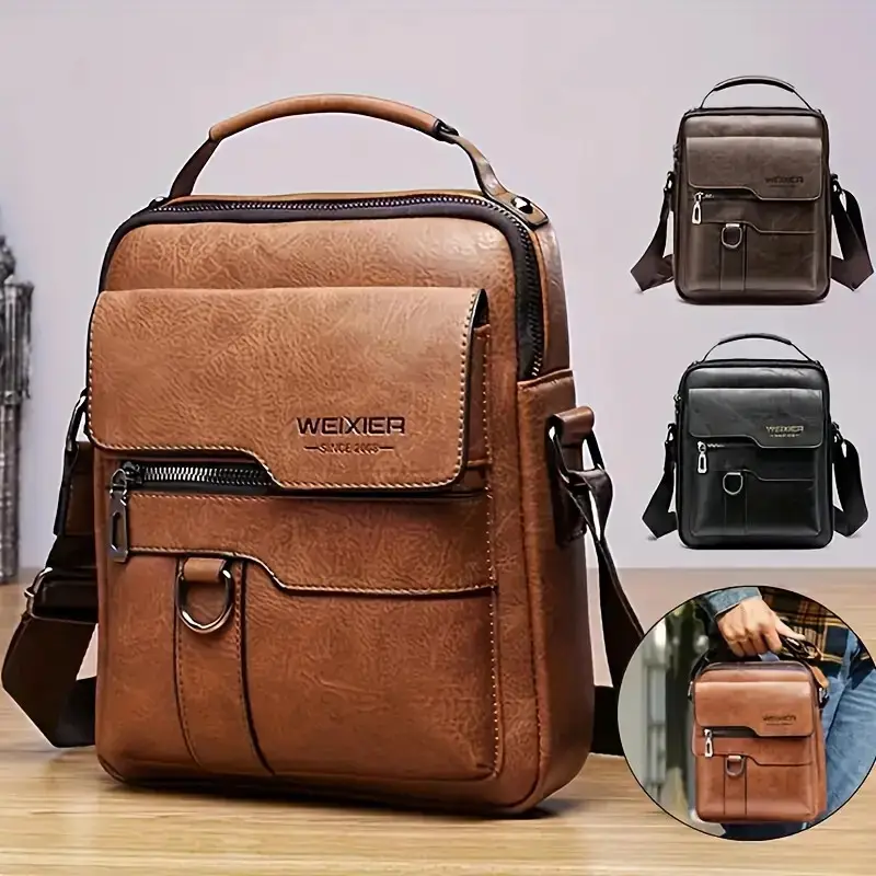 Maxoner Men's Vintage PU Leather Shoulder Bag Men's Business Satchel Bag Travel Multifunctional