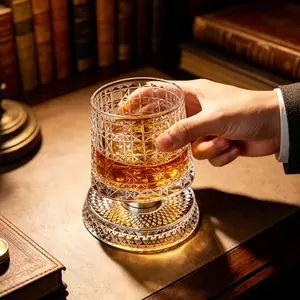 2Pcs 360° Luxury Spinning Crystal Glass – Star-Cut Stress Relief Wine Glass & Whiskey , Elegant European Barware Gift，Rotating Glass Cup Spinning Glass Cup