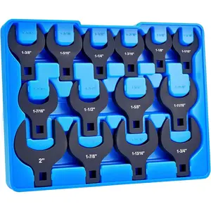 14 Piece Crows Foot Wrench Set, SAE Shockit Crows Foot for 1-1/16" to 2" Flare Nuts for 1/2" Drive Rachets & Extenders, Blackened Cr-V Steel Crowfoot Wrenches