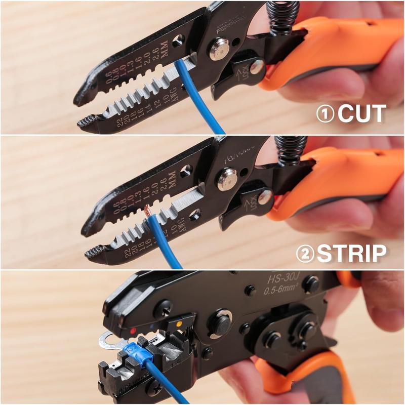 Wire Crimping Tool Kit with Wire Stripper and Ratcheting Wire Crimper for Heat Shrink Connectors, Wire Ferrule, Insulated and Non-Insulated Terminals