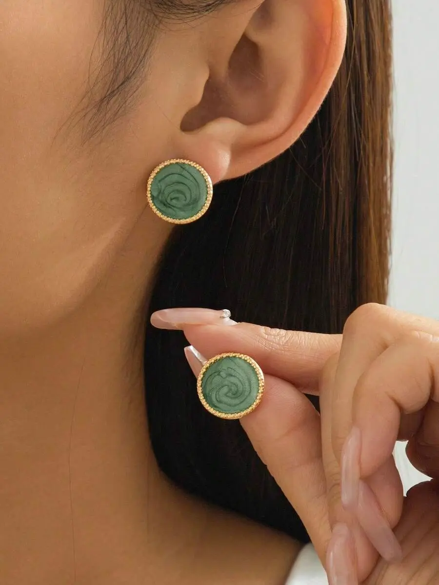 Women's 1-Pair Sweet Gentle Green Resin Geometric Stud Earrings, Fashion Costume Jewelry Accessories