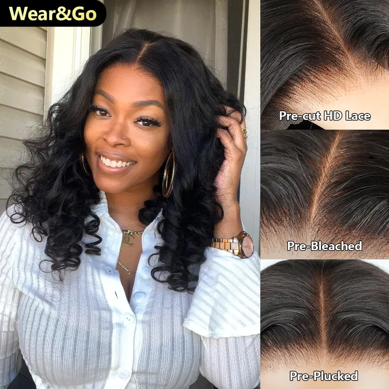 OQ HAIR Wand Curl Wear & Go Glueless Wigs With Drawstring Pre Cut Lace 7x5 HD Lace Closure Wigs Pre Bleached Tiny Knots Beginner Friendly