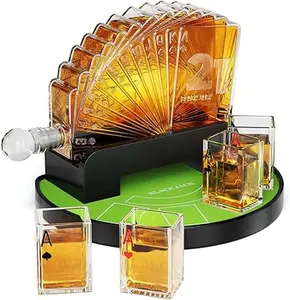 Kollea Blackjack Whiskey Decanter Set, 37.2 Oz Casino Style Whiskey Decanter with 4 Glasses for Liquor, Valentines Birthday Gifts for Men Dad, Boyfriend, Blackjack Game Night Essentials