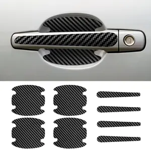 8PCS Car Door Handle Scratch Protectors, Carbon Fiber Car Door Handle Bowl Sticker, Universal Auto Doors Handles Paint Guard Cover, Doors Handles Cup Protective Film for Cars (Black)