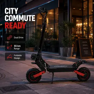 Adult Electric Scooter with Dual Drive, 60V 23Ah Battery, 11-Inch Pneumatic Off-Road Tires, Dual Disc Brakes, Foldable Design, 55 km Range