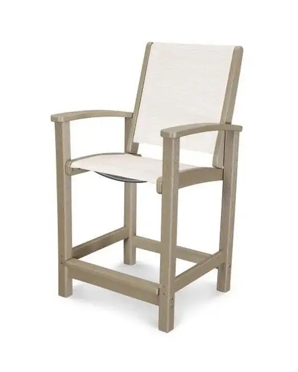 POLYWOOD Coastal Counter Sling Chair Vintage Sahara with Parchment Sling
