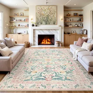 Luxury Floral Print Carpet Rug, Non-Slip Soft Washable Mat, Modern Home Decor for Living Room Bedroom Balcony Hallway Closet, Floral Pattern Rug