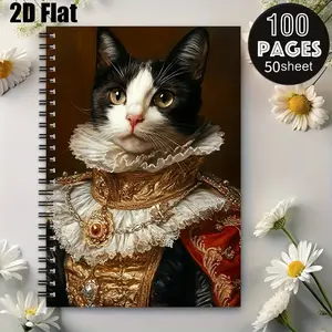 1 Pack Royal Cat Portrait Spiral Notebook, 5.7x8.26 Inch, Premium Lined Pages, Durable Coil Binding, Perfect for Daily Journaling, Travel Notes, Back to School Supplies, Birthday Gifts for Cat Lovers and Stationery Enthusiasts [2D] Flat
