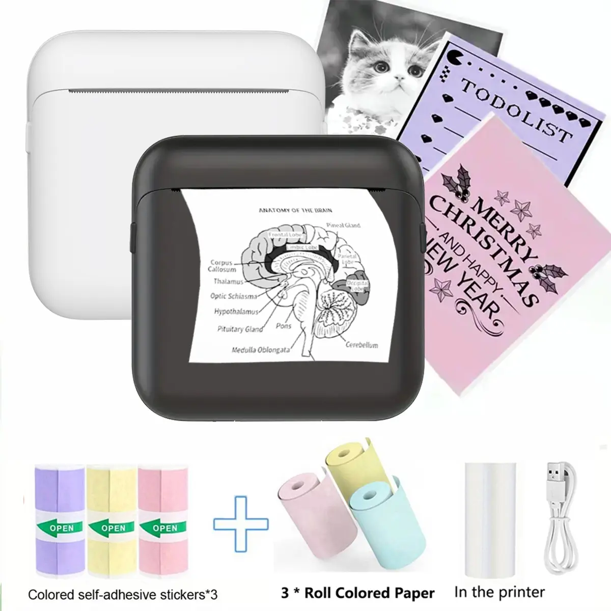 Wireless Mini Printer, Portable Handheld Printer, Portable Thermal Label Maker, Inkless Thermal Printer, Thermal Pocket Printer, Print Text Notes Photos Course Labels To-Do Lists, Ideal for Travel Office School Home Use