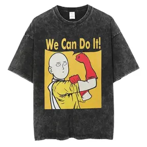 valentine shirts One Punch Man T-shirts Saitama We Can Do It Pattern Print Tees3 Men Women Oversized Washed Vintage Fashion Street Harajuku Tops