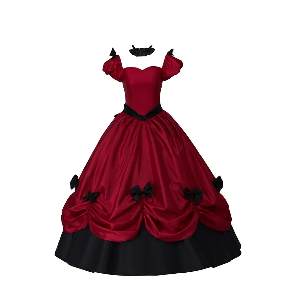 Women's Victorian Lolita Red Lace Full-Length Gown - Customizable Adjustable Fit, Authentic Detailing, Elegant, Polyester, Vintage, Formal, Butterfly Bow, Sizes S-3XL, 2XL Incl, Cold Wash, All Accessories Compatible, for Prom Parties