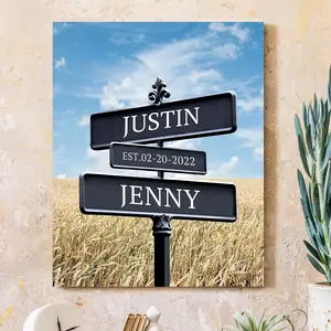 Personalized Canvas Vintage Street Sign For Couples, Custom Name And Date Vintage Street Sign Canvas Poster Print, Crossroads Street Sign Best Gift For Сouple, Wedding Street Art Canvas or Framed