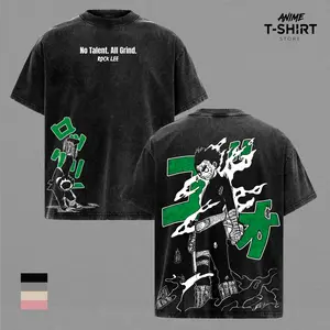 Rock Lee Tee Washed – Naruto Anime Manga Vintage Washed Heavy Cotton Oversized T-Shirt & Hoodie, Double Printed Retro Unisex Streetwear Graphic Top, Taijutsu Fighter Edition, Loose Fit Multi-Color Anime Merch