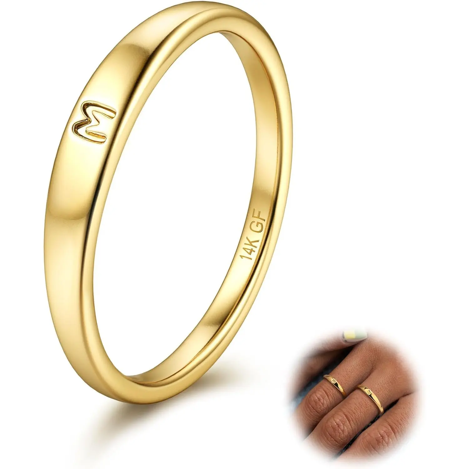 Jstyle  Initial Ring for Women Teen Dainty Ring Non Tarnish Simple Letter Band Rings Signet Ring Stackable Thin Pinky Alphabet Thumb Rings Initial Jewelry Gifts Size 6 7 8 9 10