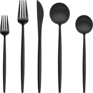 40- Matte Grey Black Silverware Set, Modern Flatware Set for 8,  Stainless Steel Cutlery Set with Forks Spoons and , Heavy Duty Kitchen Utensil Sets, Dishwasher Safe