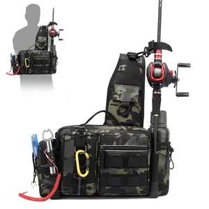 Fishing Tackle Backpack Fishing Fanny Pack Crossbody Bag Fishing Tackle Box Organizer with Rod & Gear Holder, Ideal for Fishing, Camping, Hiking and More