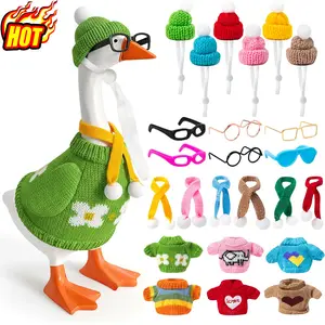 24Pcs Desk Goose Outfits 7inch Mini Goose Knitting Clothes with Hats Sweater Sunglasses Scarves, Small Desk Duck Accessory for Magnetic Silly Geese Keychain Outdoor Porch Statues Decor
