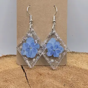 Real Whole Hydrangea Resin Earrings – Winter Blues | Nature Inspired Pressed Flower Jewelry