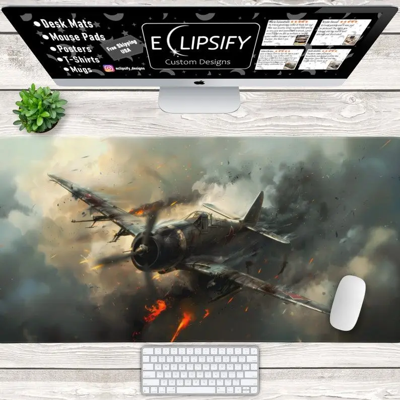 Plane Military Gaming Mouse Pad, Plane Desk Mat, World War, TCG Play Mat, Thunder, Gaming Mouse Mouse Pad