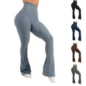 Goranbon Womens High Waist Flare Yoga Pants with Pockets Butt Lifting Workout Athletic Bootleg Leggings