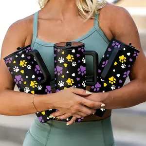 Paw Print Insulated Tumbler with Handle, Drinkware Tumbler, Stainless Steel Travel Mug. Keeps Cold 12-24h & Hot 6-12h. Perfect for Dog Walking, Commuting & Office. Gift for Dog Mums & Pet Lovers. Reusable Thermal Cup for Tea, Coffee & Water