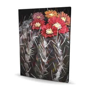 212 MAIN 36x48 in. High-Def Mammillaria Cactus Red Bloom Wall Art Print, Artistic Plant Decor for Living Room Home