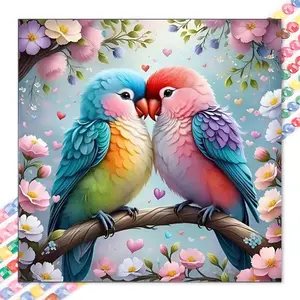1pcs 5D DIY diamond painting kit, 5D diamond art set, DIY decoration, rainbow parrot, peach blossom, heart diamond painting kit full round drill DIY, mosaic, diamond art, DIY art home decoration, suitable for Halloween and Christmas, Wall Art Painting.