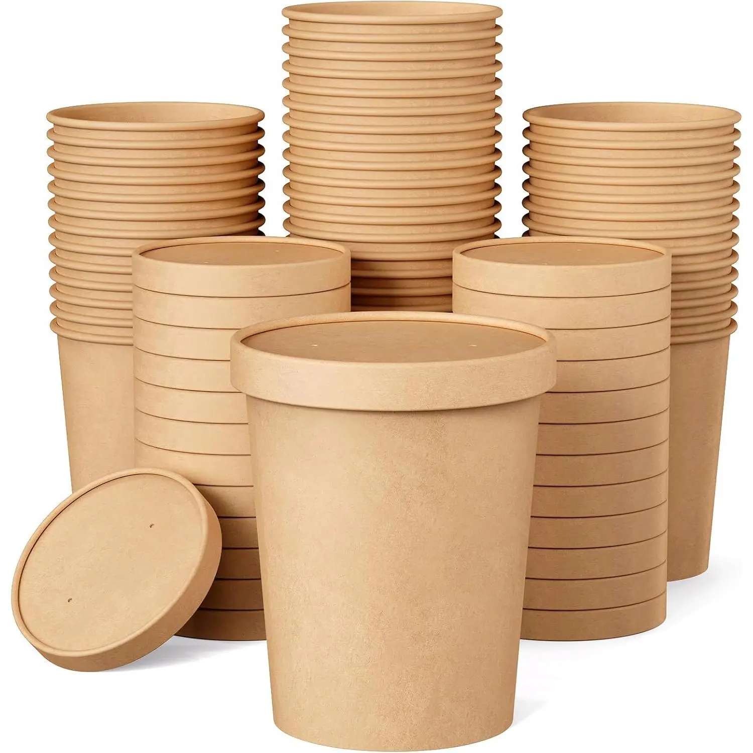 25pack 32oz Paper Soup Containers with Lids, Disposable  Paper  Cups, Ice Cream Cups,  Storage with Lids, Microwavable and freezer safe, Suitable for Christmas Thanksgiving (Brown)