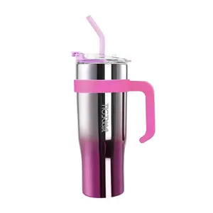 40 oz Tumbler With Handle and Straw Made of Stainless Steel - Double Wall Vacuum Insulated Tumbler With Lid - Sweat Proof Easy Grip, BPA-Free, Dishwasher Safe Tumbler (Misty Pink) Best Mom