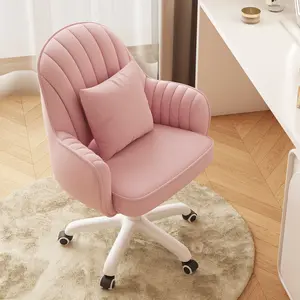 【Black Friday】Cute Home Office Chair Velvet Upholstered Desk Chairs with Mid Back Swivel Adjustable Makeup Vanity Computer Chair with Wheels