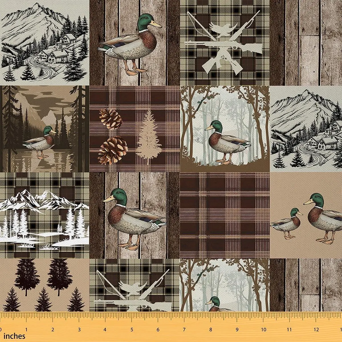 Mallard Duck Soft Flannel Fabric Western Farmhouse Animal Upholstery Fabric Chairs Rustic Cabin Wood Plank Buffalo Check Plaid Home DIY Projects,Indoor Decor