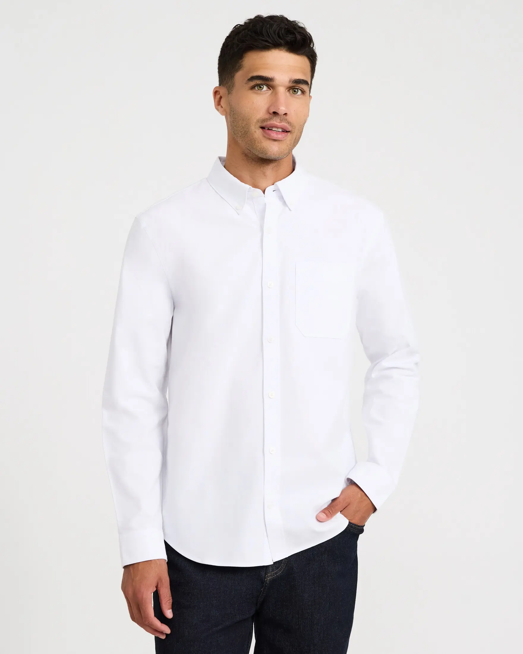 Express Crisp Solid Cotton Long Sleeve Oxford Shirt