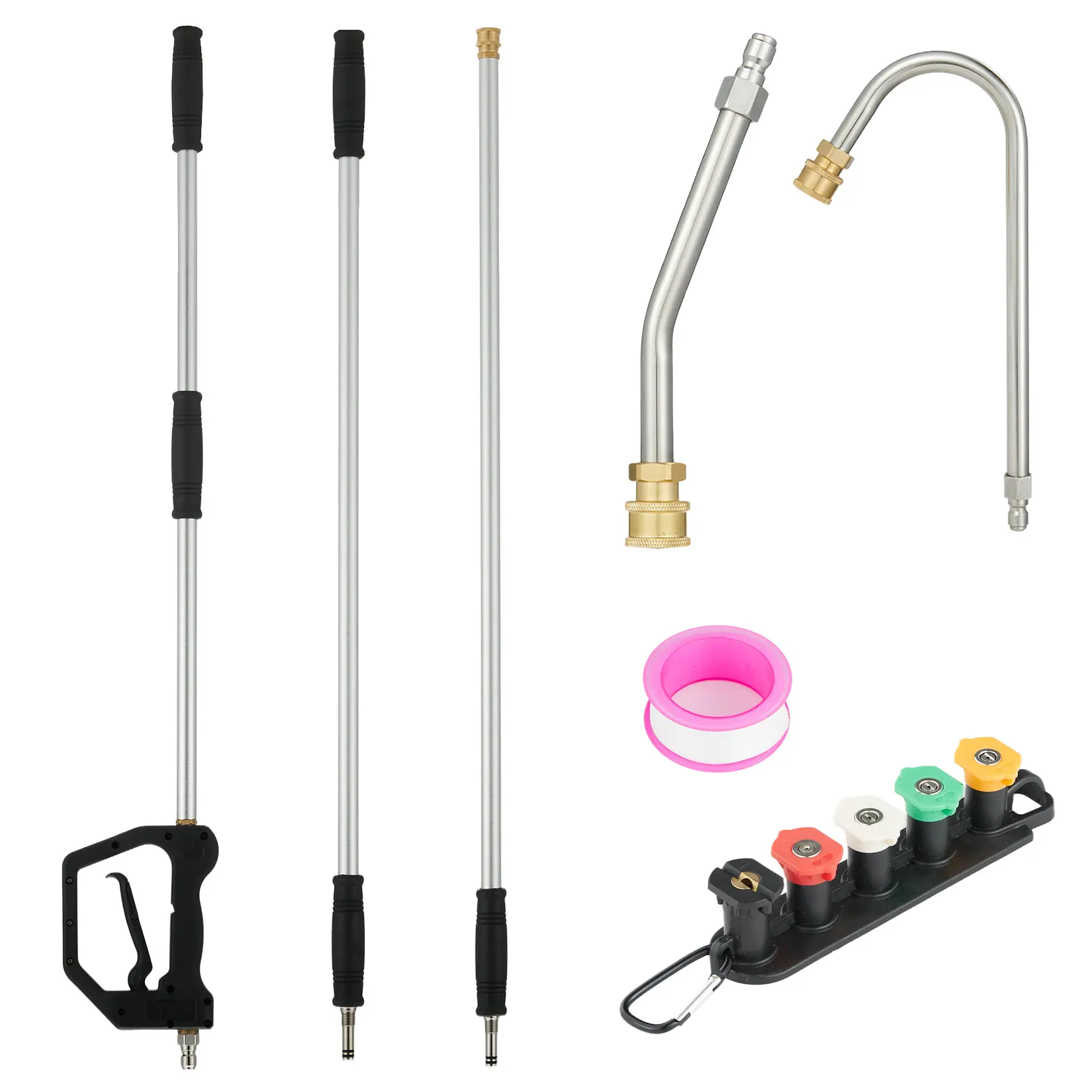 12ft Pressure Washer Extension Wand Set, 3-Section Telescoping Pressure Washer Lance with 30° & U-Shaped Curved Wands, 5 Spray Nozzles & Trigger Handle for Pressure Washing