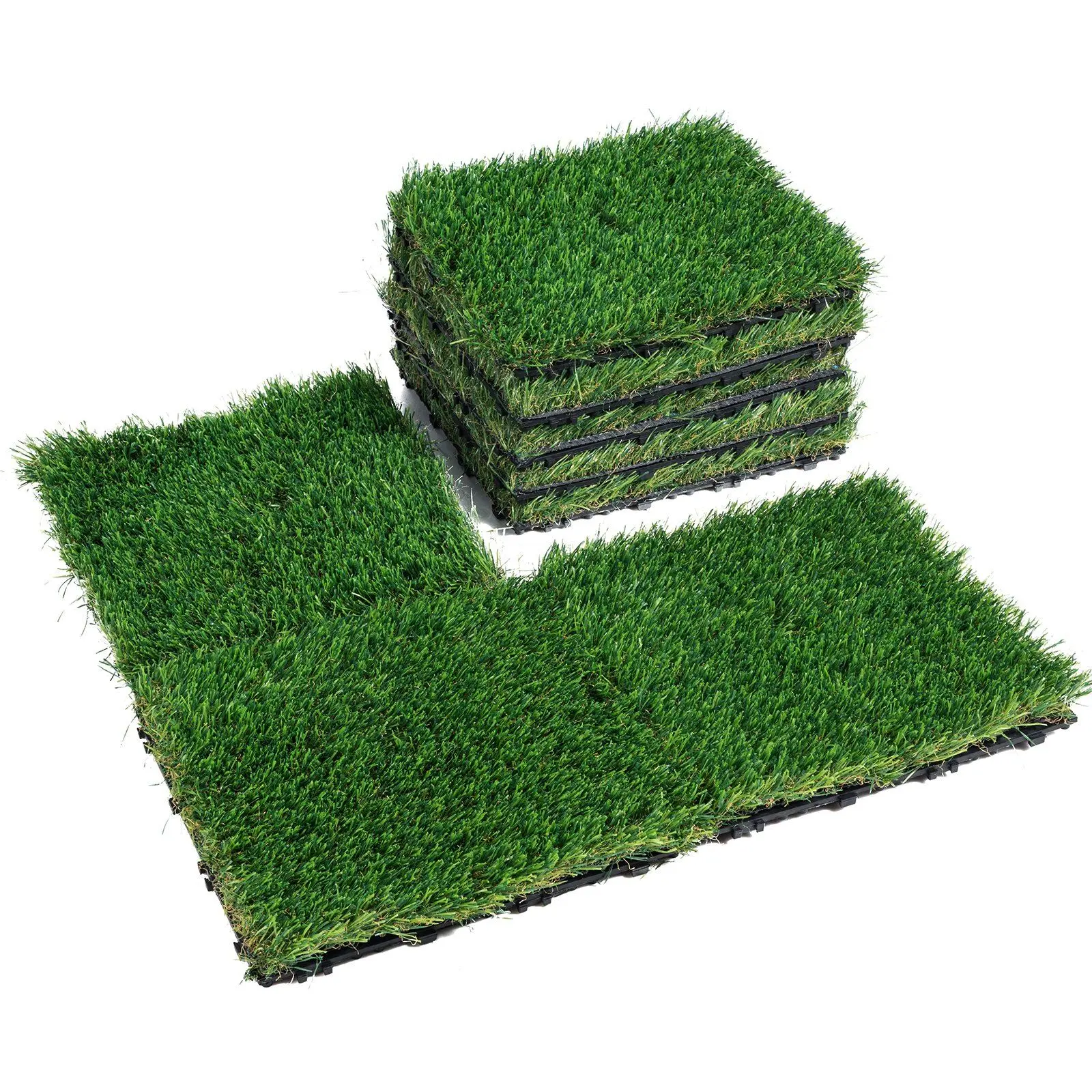 VEVOR 18-Pcs Durable PP+PE Blend Interlocking Artificial Grass Tiles, 12"x12" Self-Draining Synthetic Turf Mat, Decorative Flooring Pad for Garden, Indoor Outdoor Entryway (Tools & Hardware Hand Tool Accessory)