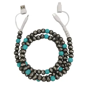 Bronze Beaded USB Charging Cable 4 in 1 Turquoise Gift Customizable Fast Charging Data Cable for Phones Charger