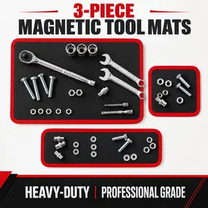3PC Flexible Magnetic Tool Mat & Tray Holder - Magnetic Tool Tray, Flexible Magnetic Mat, PVC & Non-Slip for Garage Workshop, Auto Repair Tools fathersdaygiftideas fathersdaygift  Bath  mat
