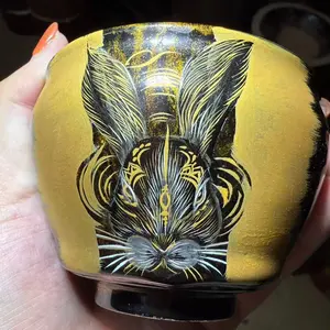 TN large lacquer craftsmanship rabbit painting, handmade teacup, DQ
