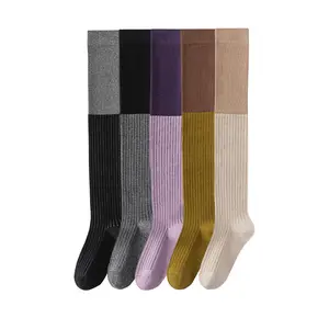 Women Over Knee Socks Thigh High Socks for Running Fitness Sports Long Socks Winter Warm Knit Striped Color Block Stockings Casual College Style