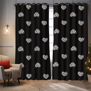 Leopard Heart Print Blackout Curtains, 2 Panels Room Divider Sunshade, Perfect for Living Room Kitchen Bedroom Holiday Decor