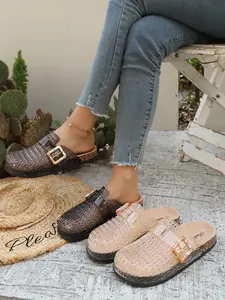 Open-Toe Hollow Out Mule Sandals, Soft Wood Midsole Anti-Slip Crystal Jelly Shoes, Casual Vacation Commute Outdoor Slip-On Slippers