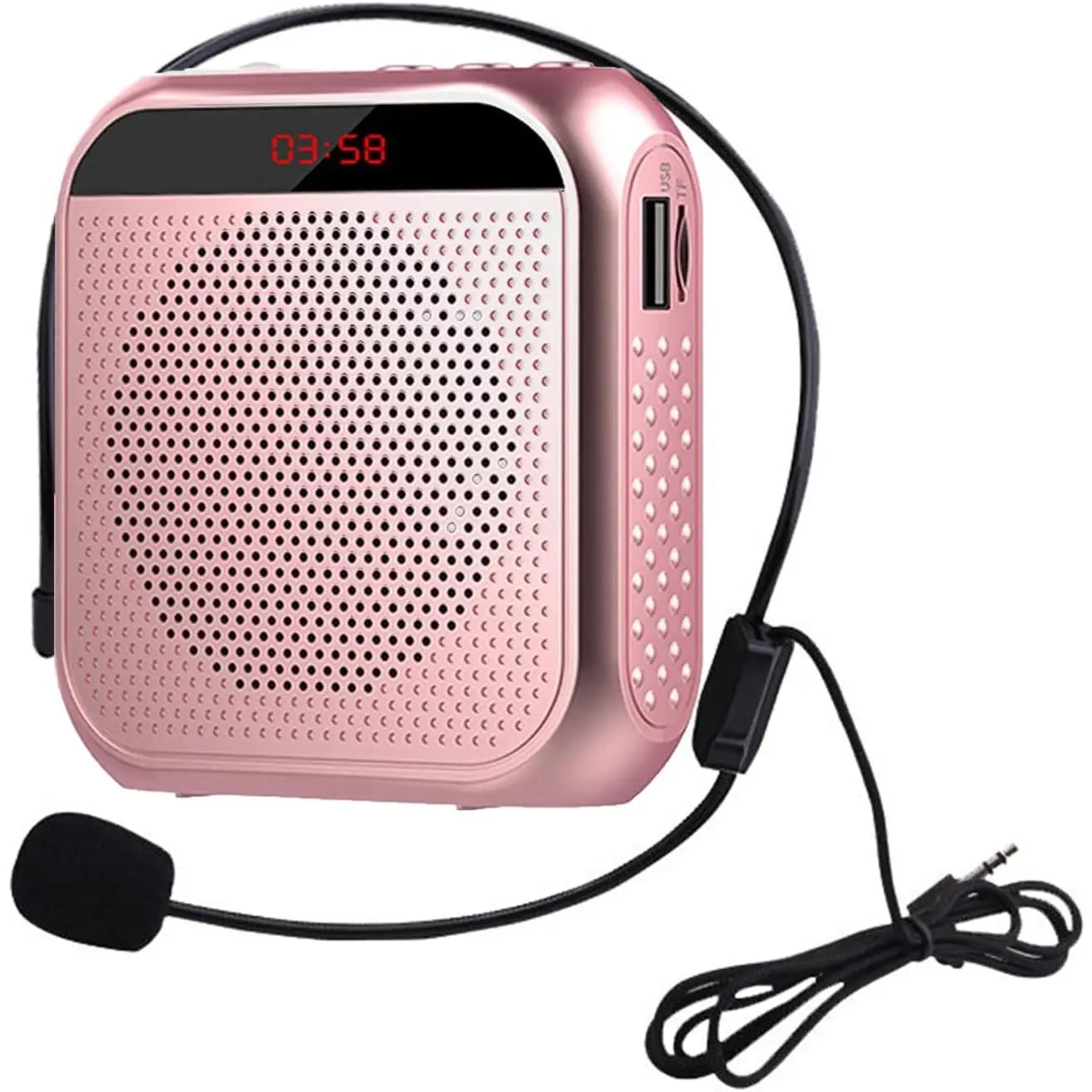 Rose Gold Compact Mini Portable Plastic Speaker with Rechargeable Microphone, Voice Amplifier for Teachers, PA System for Teaching & Public Events