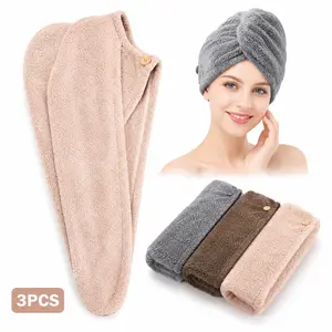 3PCS Microfiber Hair Drying Towel Wrap Set, 3 Pack Quick Dry Hair Turban Super Absorbent Hair Wrap for Women Shower Bath Spa Use
