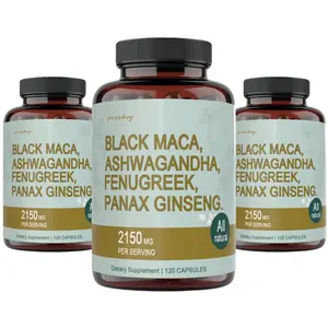 4-in-1 Organic Supplement: Black Maca Root, Ashwagandha, Fenugreek & Panax Ginseng for Men & Women - 120 Capsules, All-Natural, Sugar-Free