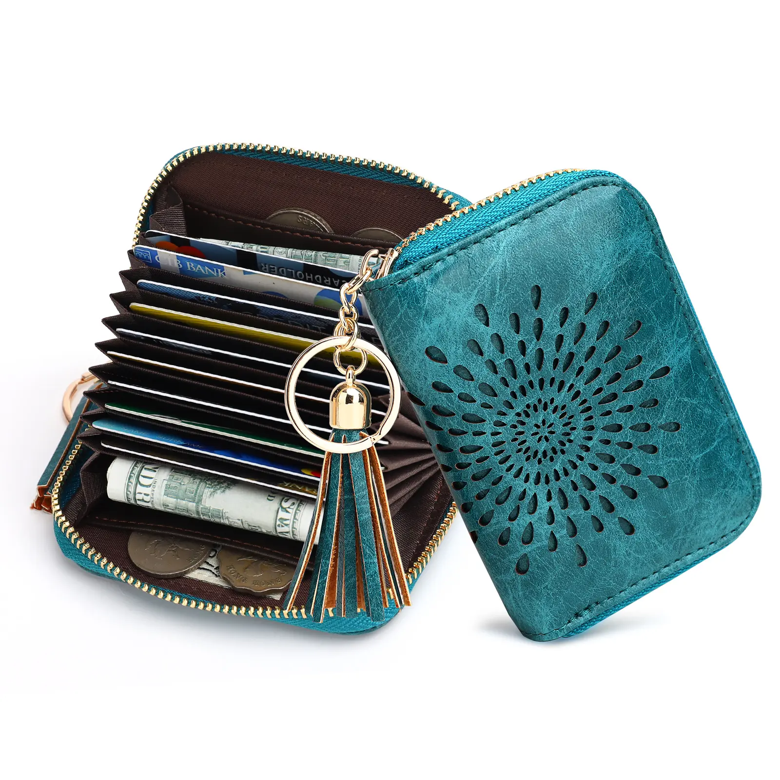 Aphison Women's Small Sunflower Wallet, PU Leather Zip Around Card Holder with Keychain and RFID Blocking Card Slots, Rfid Card Slots backtoschool