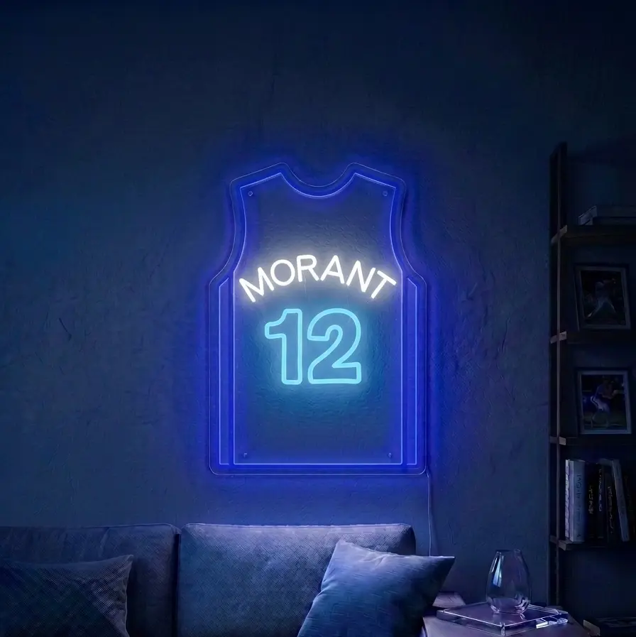 Morant #12 LED Jersey Sign with Remote Control & USB Adapter for Wall Hanging Basketball Football Baseball Soccer Jerseys Energy Efficient LEDs 50000 Hours Lifespan