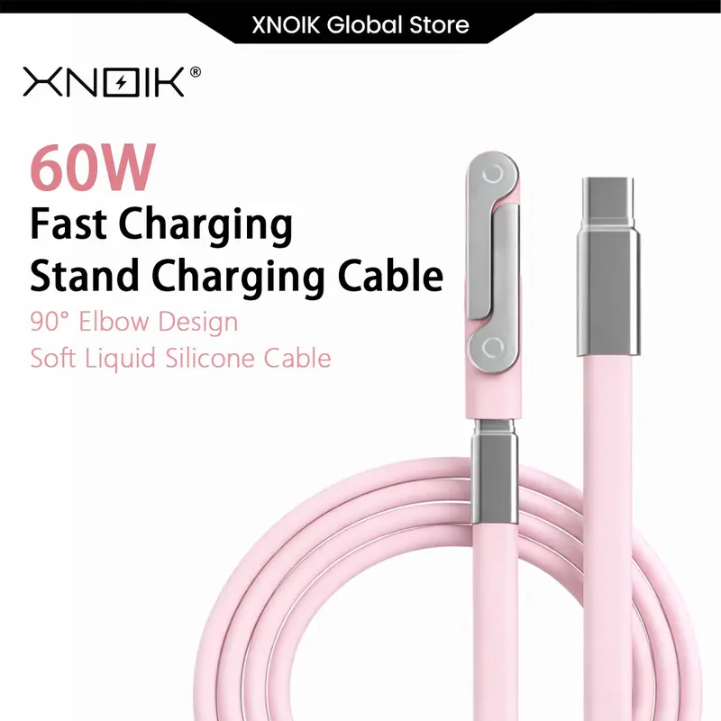 60W 2-In-1 Rotating Stand Type-C Data Cable, Fast Charging Cables, 360° Rotatable Phone Holder Fast Charging, 90° Gaming Bent Charger for Smartphone Electronic Device, Mother's Day Gift